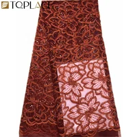 

Burnt Orange Color Nigeria Lace Fabric 2019 African sequins Laces Fabrics Guipure French tulle Lace Fabric For Asoebi Dress