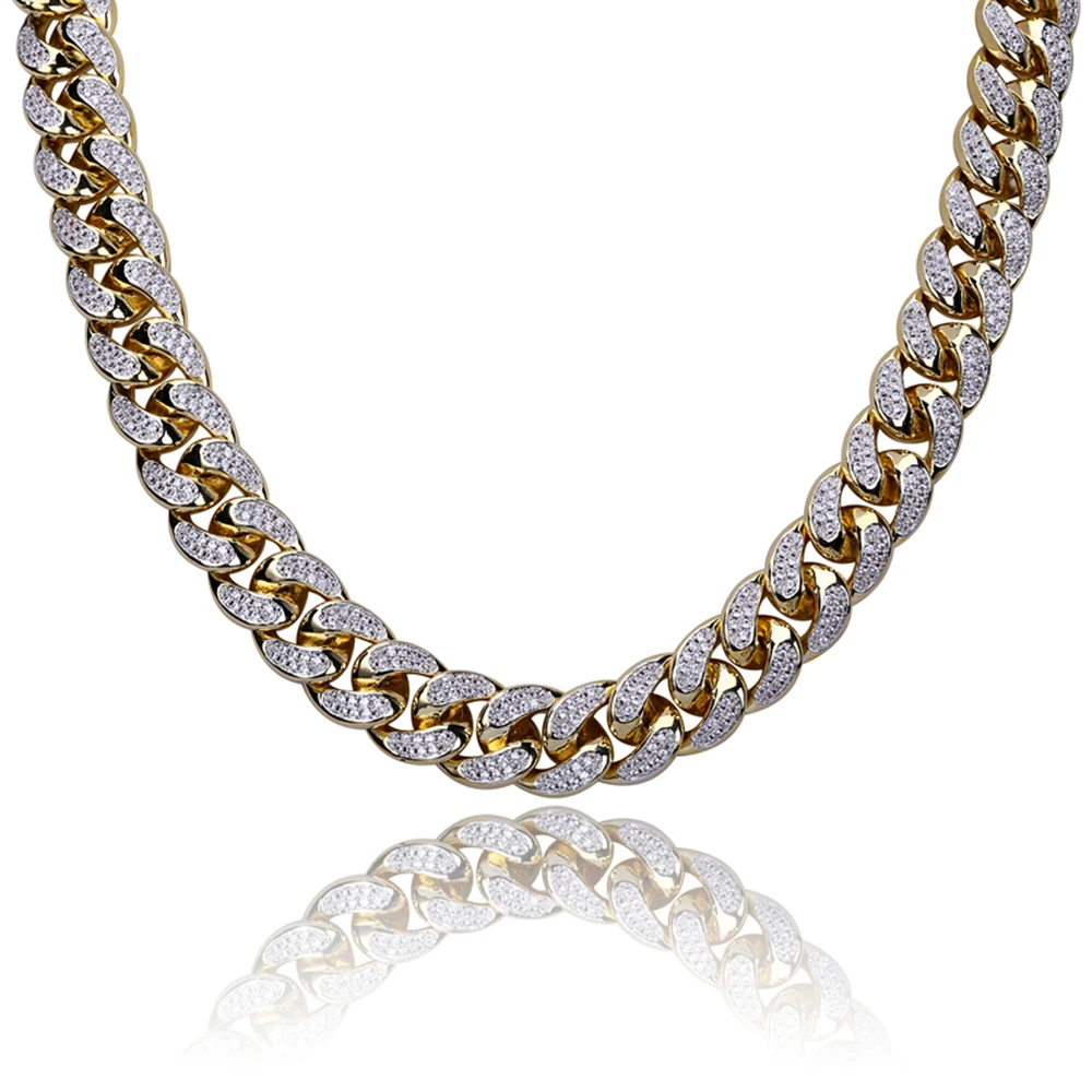 

Hip Hop Jewelry Gold Micro Pave Cubic Zirconia Cuban Link Chain Necklace