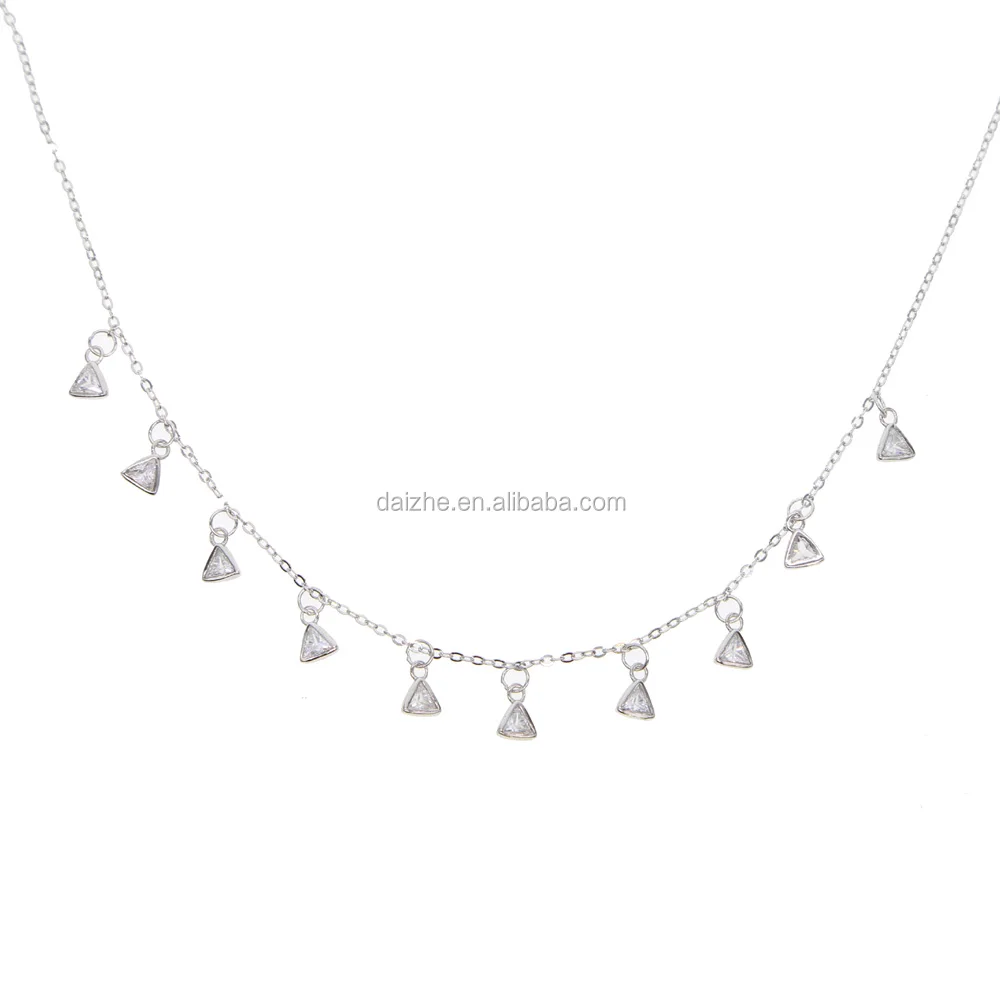 

925 sterling silver mulity triangle tasel charm necklace for women wedding gift, Black