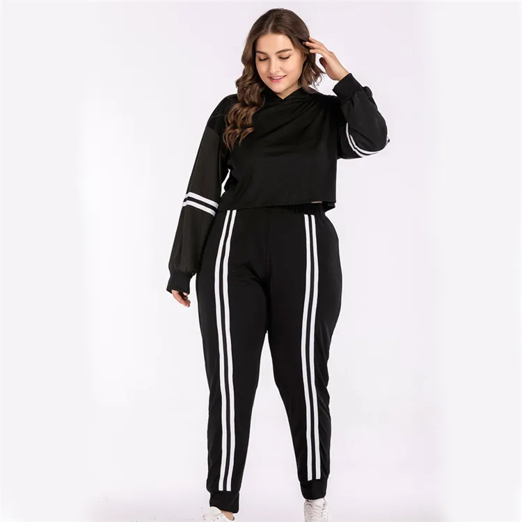 Wholesale Custom Plus Size Hoodies Set Women Striped Two-piece Track Suit