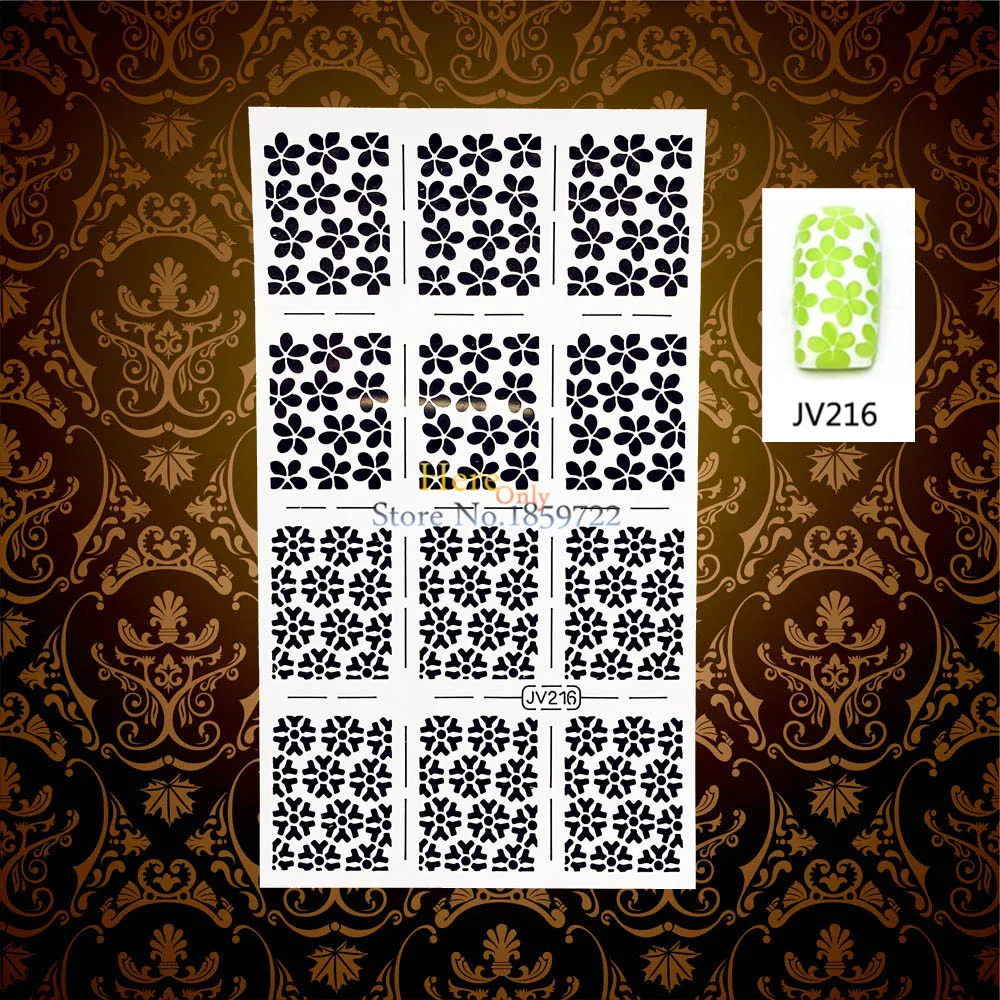 1PC White Hollow Christmas Nail Art Sticker Stencils HWJ216 Frozen Snowflake Pattern Nail Manicure Tips Stamping