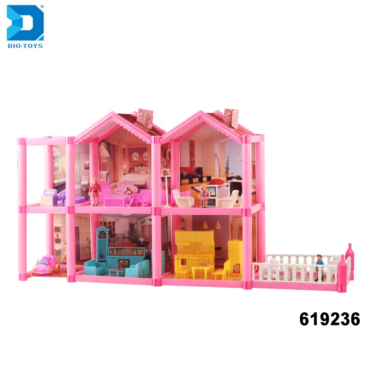 

best selling plastic furniture diy villa toy doll house play set, Pink