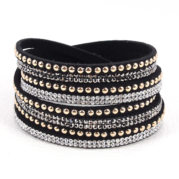 Miasol Double Wrap Leather Pave Crystal Bling Bracelets Multilayers Wred Rhinestones Bangle For Women Gift Miasol Double Wrap Leather Pave Crystal Bling Bracelets Multilayers Wred Rhinestones Bangle For Women Gift