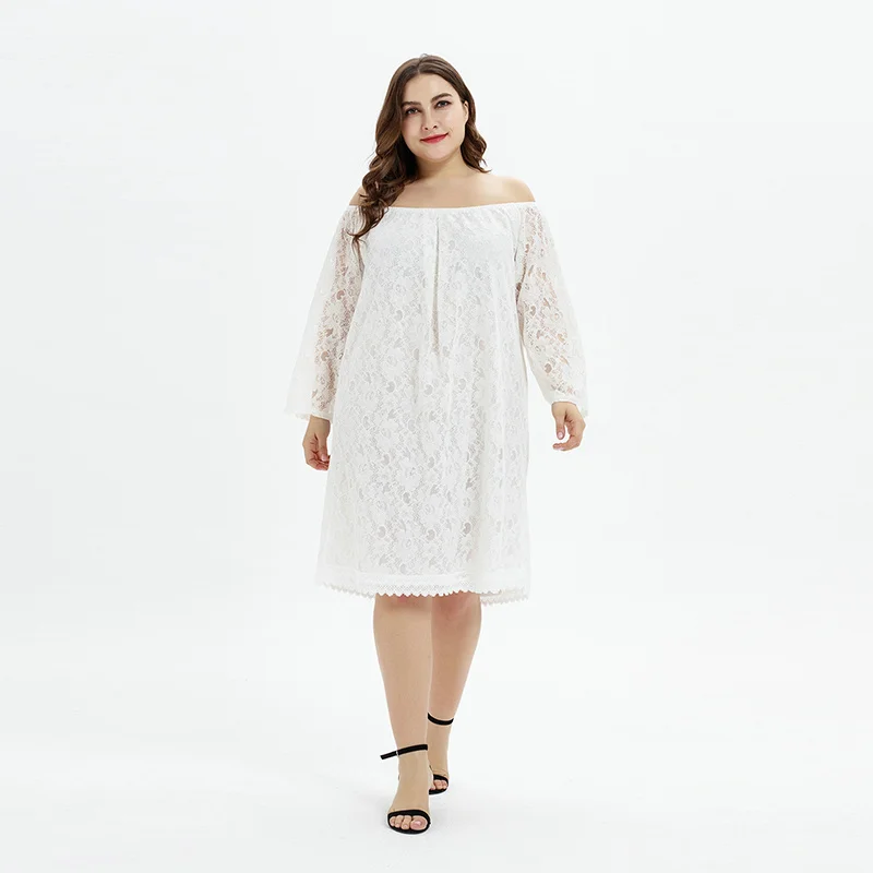 

F20930A 2019 European and American summer plus-size women's dresses new fertilizer increase one dress two wear lace dresses, White, black