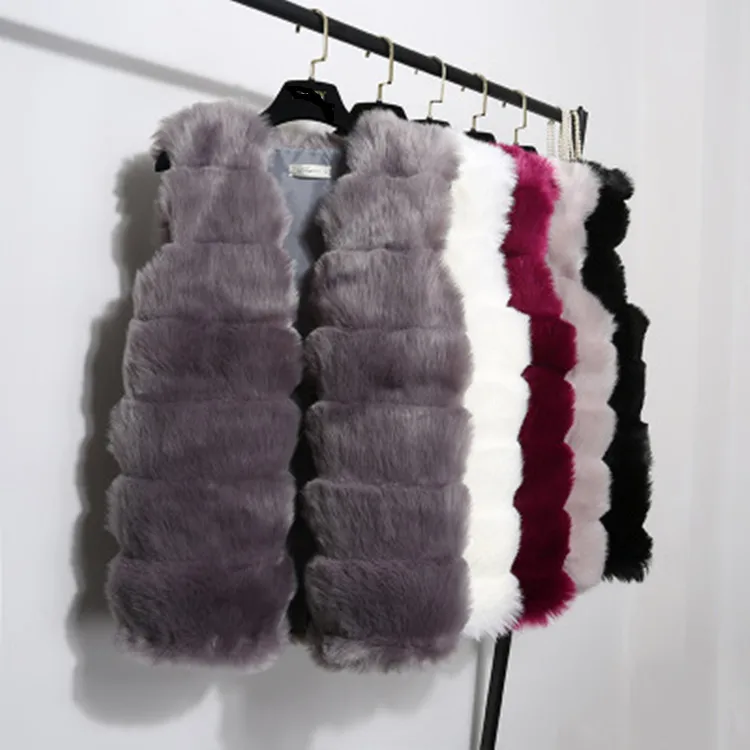 Fake  Fox Fur Vest  short sleeveless jacket black white gray
