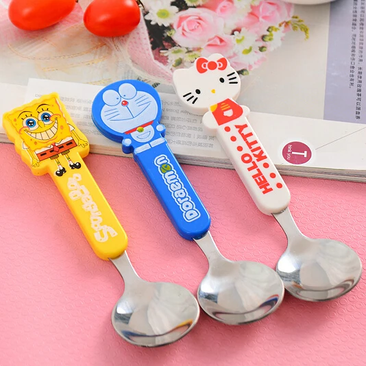 Lovely Cartoon Steel Baby Spoon Kids Tableware Baby Feeding Tools Flatware Coffee Spoon Multicolor 1 Piece