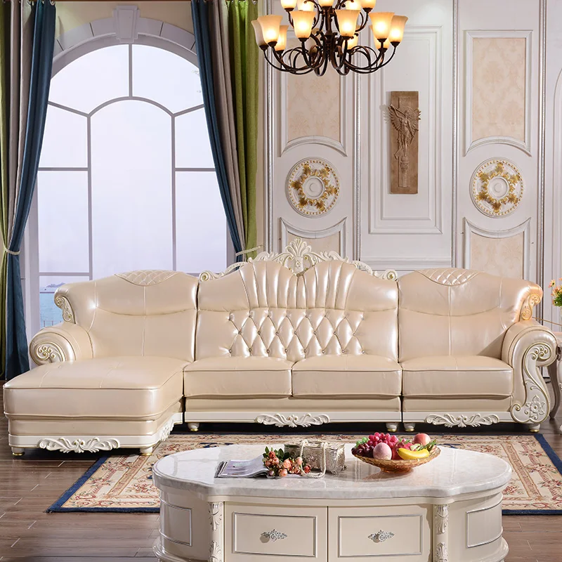 PU Leather or genuine leather sofas European classical american luxury furniture Livingroom sofa set for hotel, home used