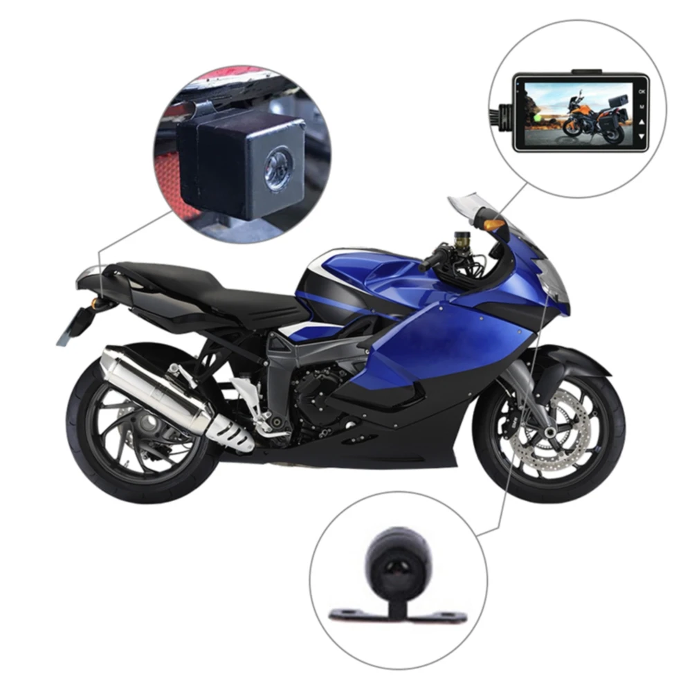 3" 1280P HD Motorcycle Car Action Dual Video Camera Recorder Dash Cam Waterproof 