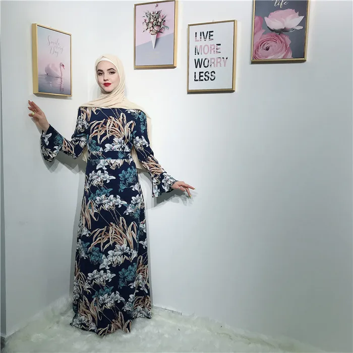 

2019 Dubai abaya muslim dresses muslim Fashion islamic abaya clothing with fancy flora printing abaya muslim dresses, Black