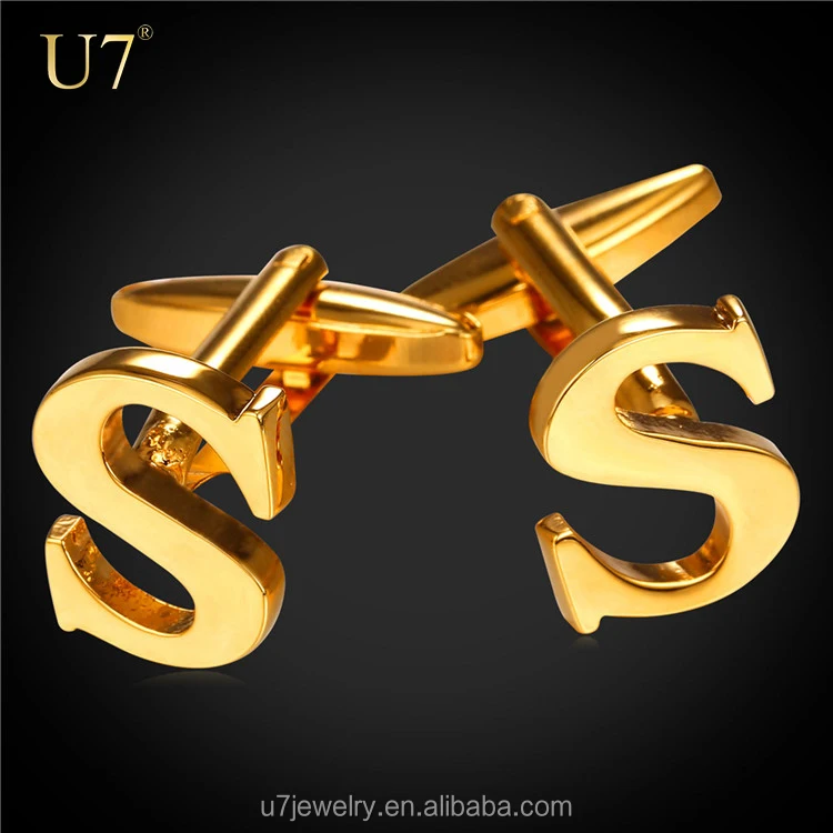 

Luxury Cufflinks For Men Alphabet S Letter Cuff Button Gold Plated Male French Nail Sleeve Shirt Cuff Links Free Shipping, Gold/platinum color