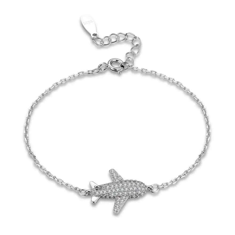 

Personalized Micro Paved CZ Plane Shape 925 Sterling Silver Airplane Bracelets