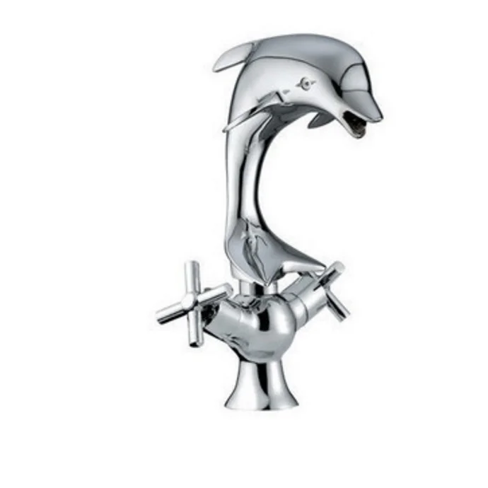 Bathroom Dolphin Shaped Dual Cross Handles Basin Sink Faucet Mixer Taps Chrome