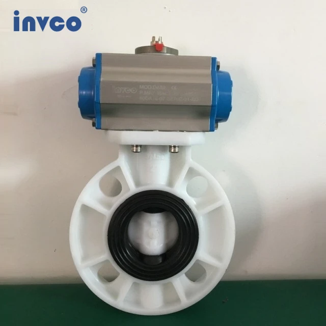 INVCO Price Wafer connection Pneumatic PP butterfly valve for water ,weak acid and weak base