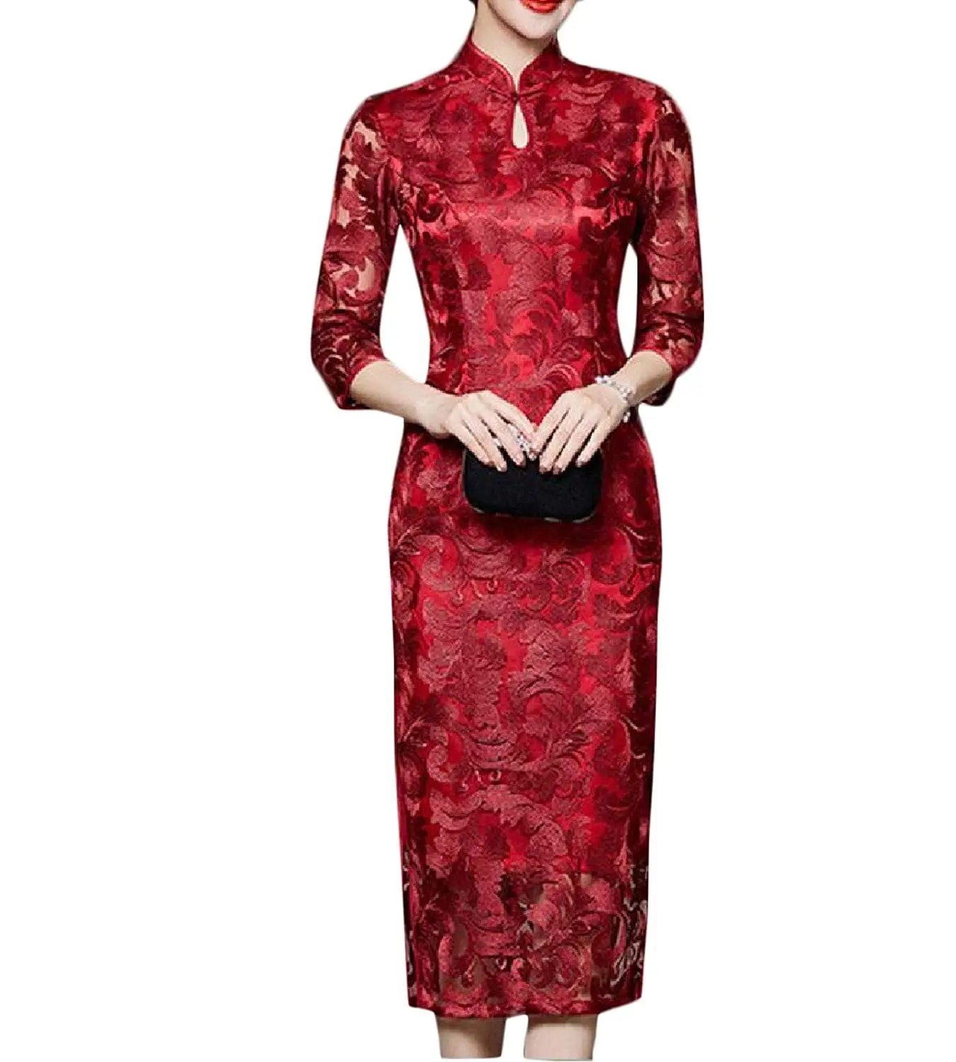 GodeyesWomen Godeyes Womens Cut Out Banquet Ladies Lace Retro Chinese Dress Cheongsam