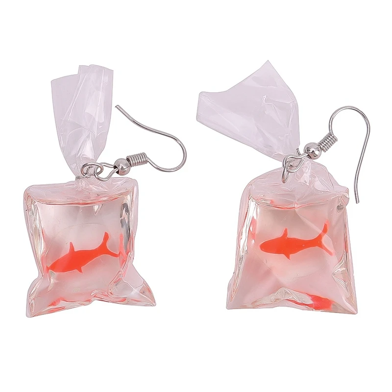 Resin Fish Crystal Pocket Drop Earrings Korean Edition Whimsy Exaggerated of The Goldfish Earrings For Girl