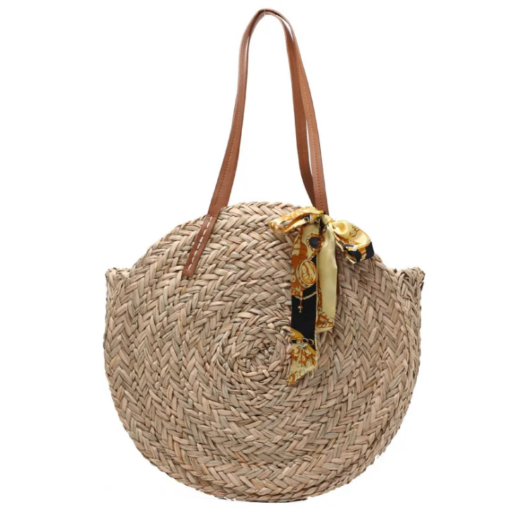 

Wholesale New Leisure Handmade Women Woven Rattan Straw Shoulder Bag WIth Ribbon, 1 colors