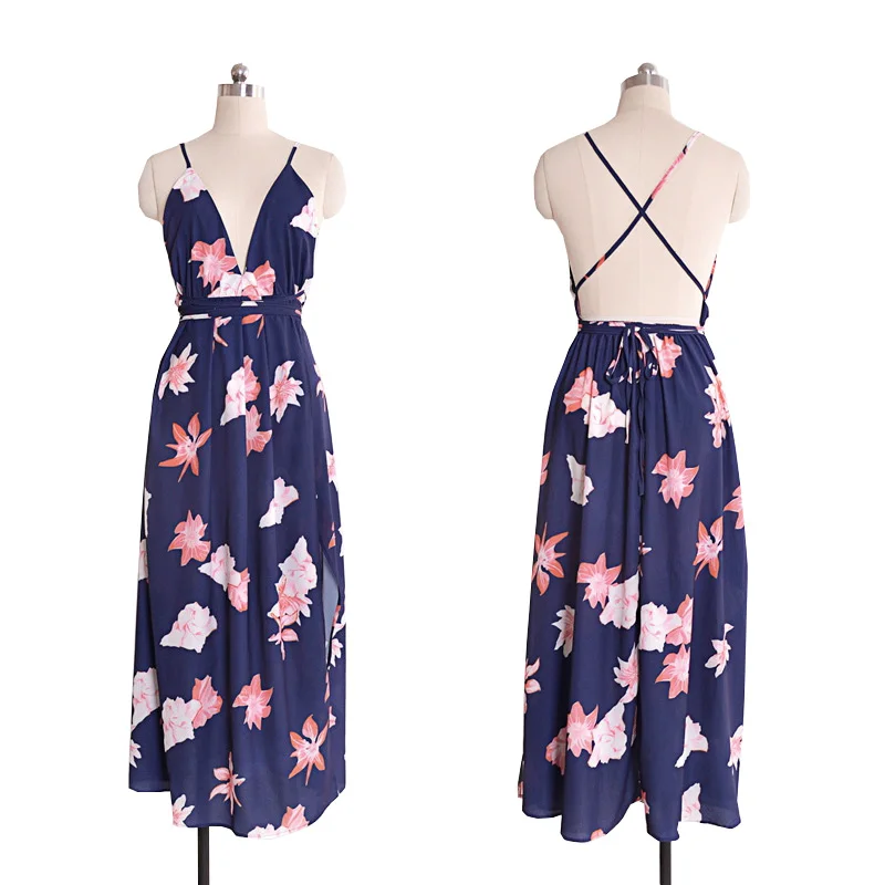 

2019 Latest Designs Women Halter Sleeveless Flower Maxi Dresses For Beach, N/a
