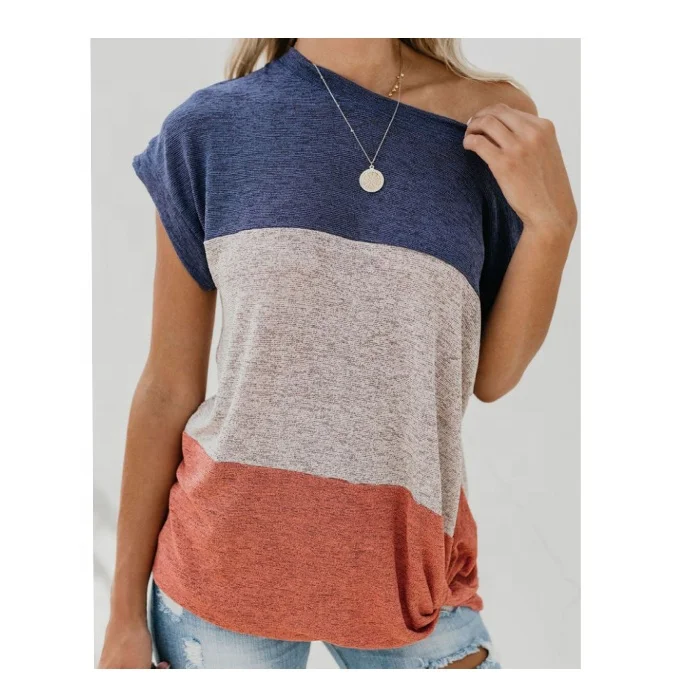 

Wholesale Women's Round Neck Casual Loose Colorful Women Knot T-shirts, As picture show