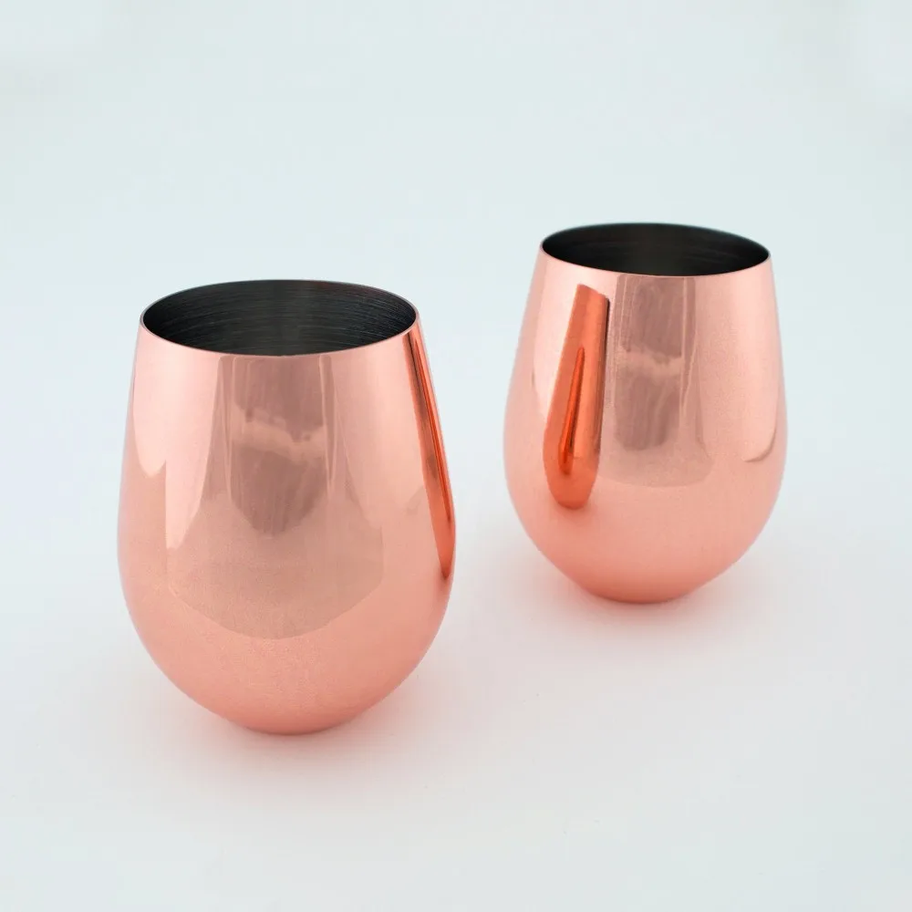 17oz Stainless Steel Stemless Wine Glasses 500ml Copper Stemless Wine