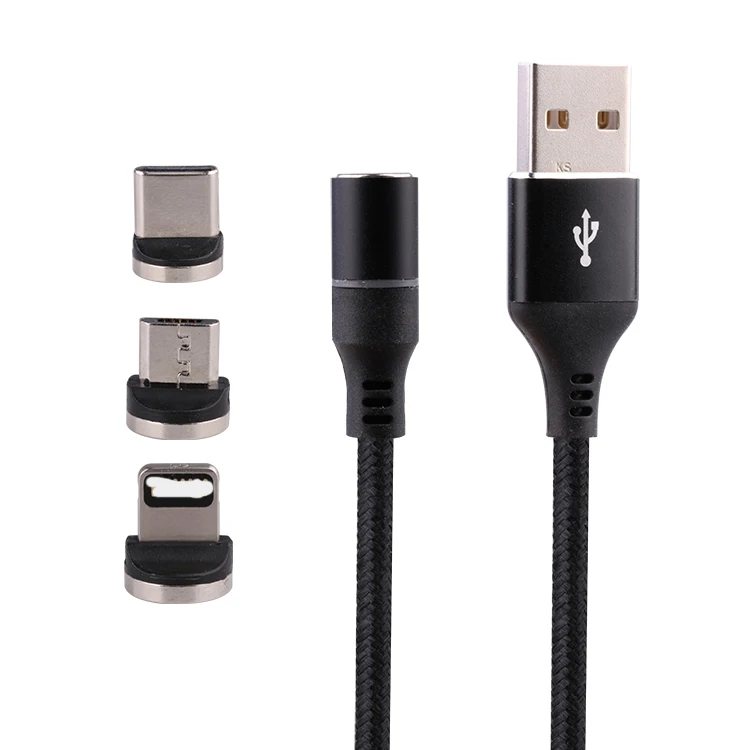 

3 In 1 Nylon Braided 360 Degree Rotation Magnetic Fast Charge USB Cable For Type-C Micro Android Phone