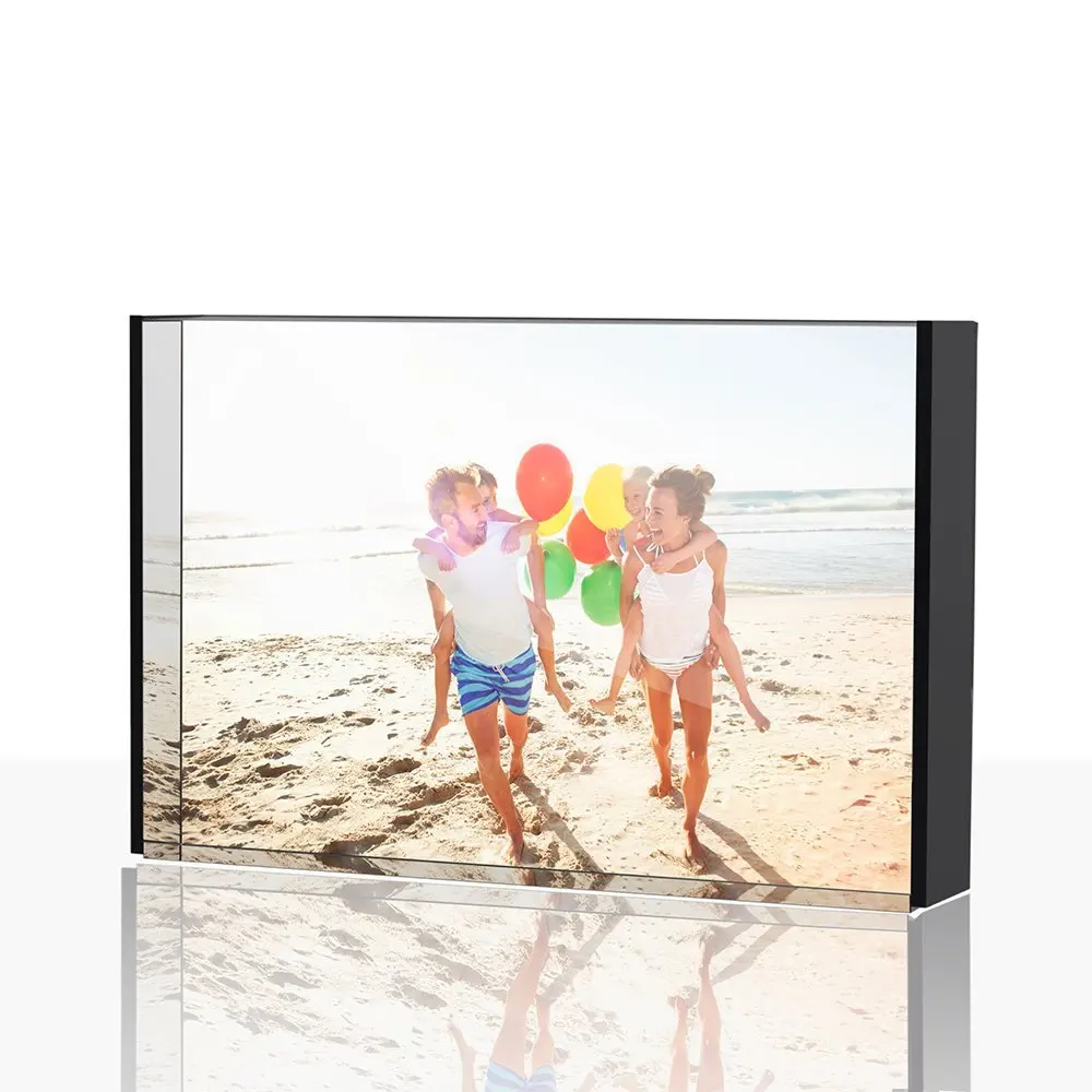 TWING Acrylic Photo Frame Clear Acrylic Block With Black Board 4x6 inches Desktop Frame 24mm Thickness