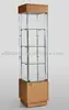 Free standing tempered glass tower display case with halogen lights