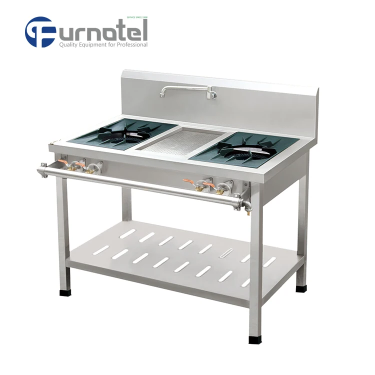 
Commercial Chinese Wholesale Korean Gas Wok 3 Burner Cooking Range With Undershelf 