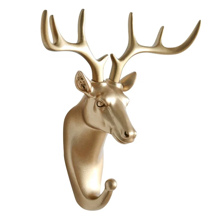 

Entrance Nordic Deer Creative Clothes Hanger and Hats Hook Rack Key 3D Animal Head Wall Hook, Gold
