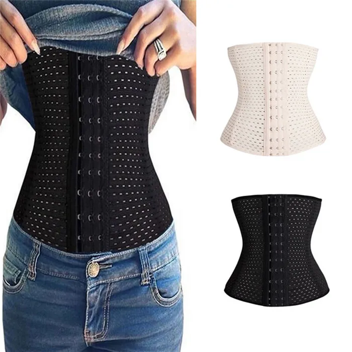 

2020 hot sell Women Polyester corset 3 hooks 4 steel bone breathable Waist Trainer for women and men, Black and skin, white