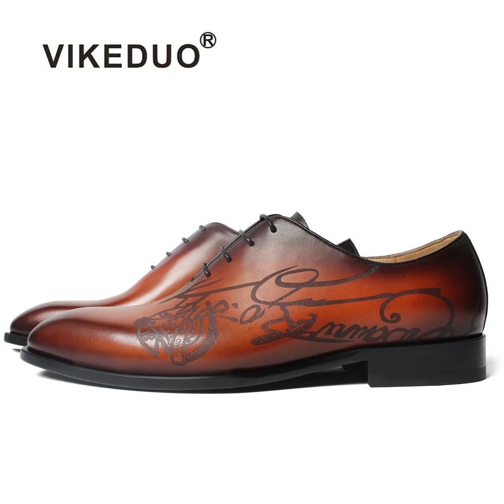 

VIKEDUO 2019 China Supplier Men Footwear Shoes Men Office Shoes Laser Letters Oxford Brown Dress Shoes Man