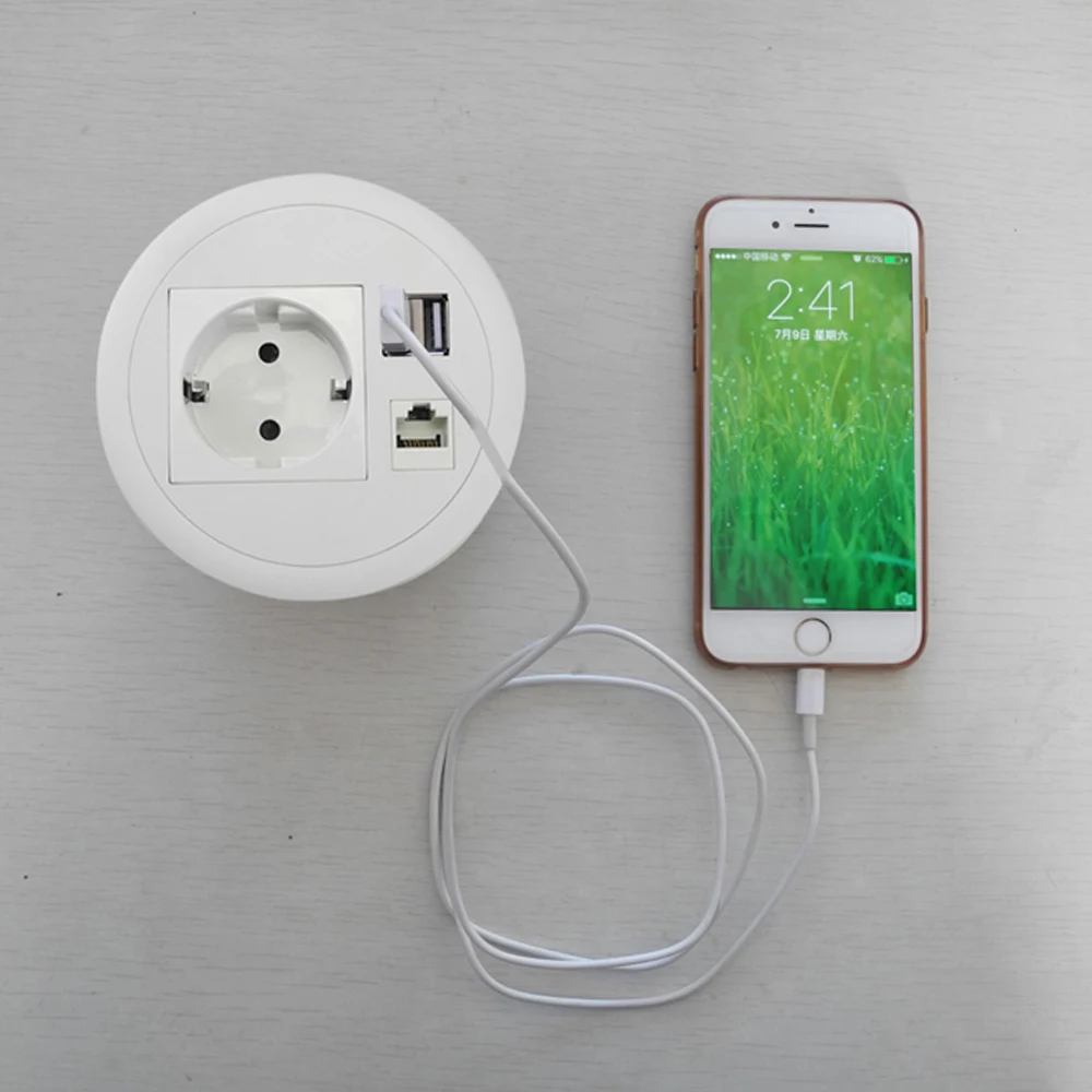 90mm Hole Size Extension Cord Desktop Power Grommet Power Outlet Socket Desk Data With Rj 45 Cat