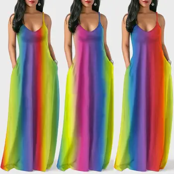 sleeveless tropical rainbow plus maxi woman dress larger