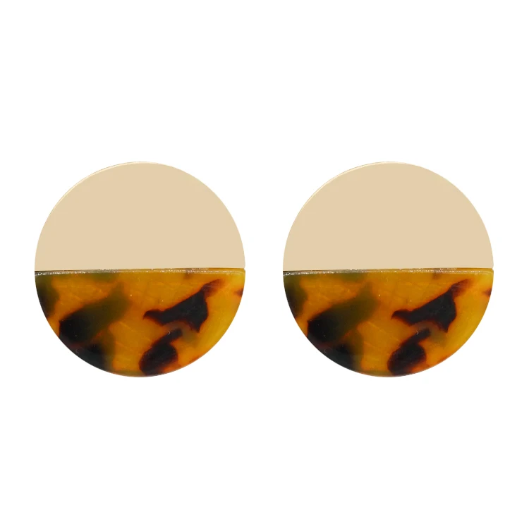

French round shape half gold half resin Acetate Leopard Print stud clip on earring women, Picture