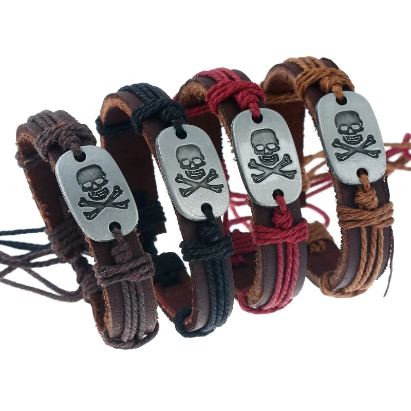 

Wholesale New European Style Brown Leather skull men Bracelet, Picture
