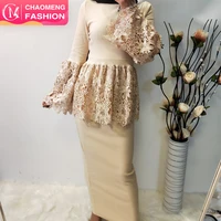 

2144# latest design abaya fashion malaysia skirt and blouse bella lace tops for muslim women modest clothing