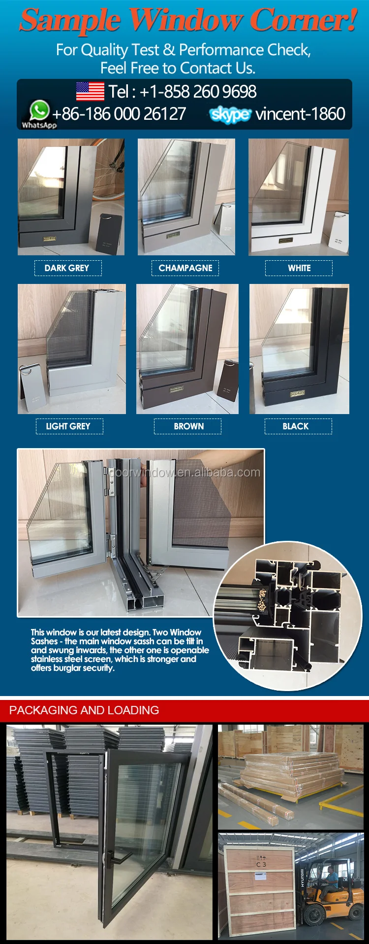 Extrusion profile aluminium frame and double glass window