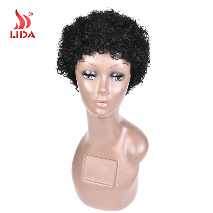 

Lida short kinky curly afro pixie cute vivid wigs 1# 100% peruvian human hair wig