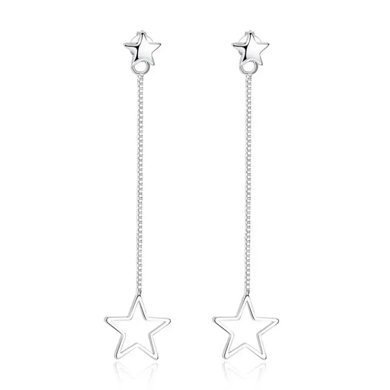 

2018 New Korea Style Fashion Silver Star Earrings Long Chain Lady Tassels Earring Jewelry, White