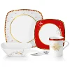 16pcs square porcelain dinnerware set royal christmas plates with bowls and mugs