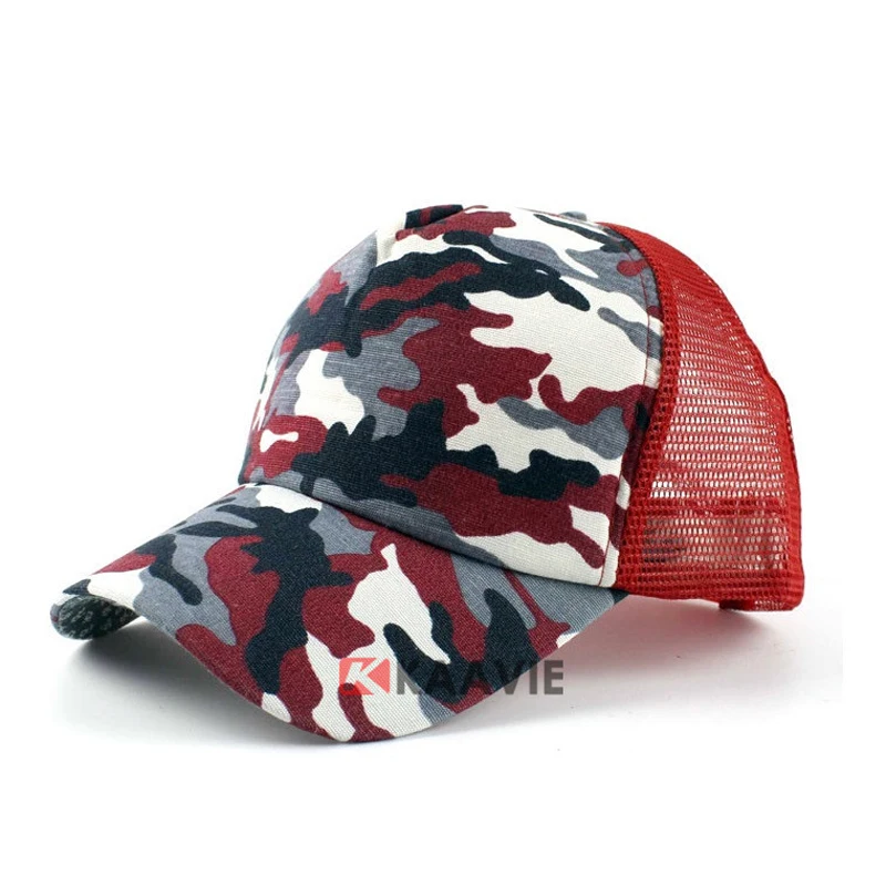 Custom Unisex Fashion 5 Panel Baseball Cap Style Mesh Back Red Camo Custom deer personalized hat embroidery hunting puff cap