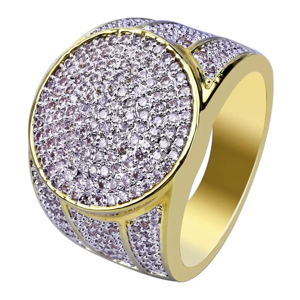 

Wholesale Gold Color Plated Micro Pave Cubic Zircon bling jewelry ring Hip Hop Rings For Men