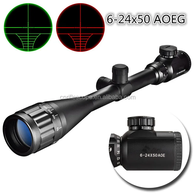 

Hunting Rifle Scope 6-24x50 AOE Red and Green Illuminated Crosshair Gun Scope with Free Mount, Black