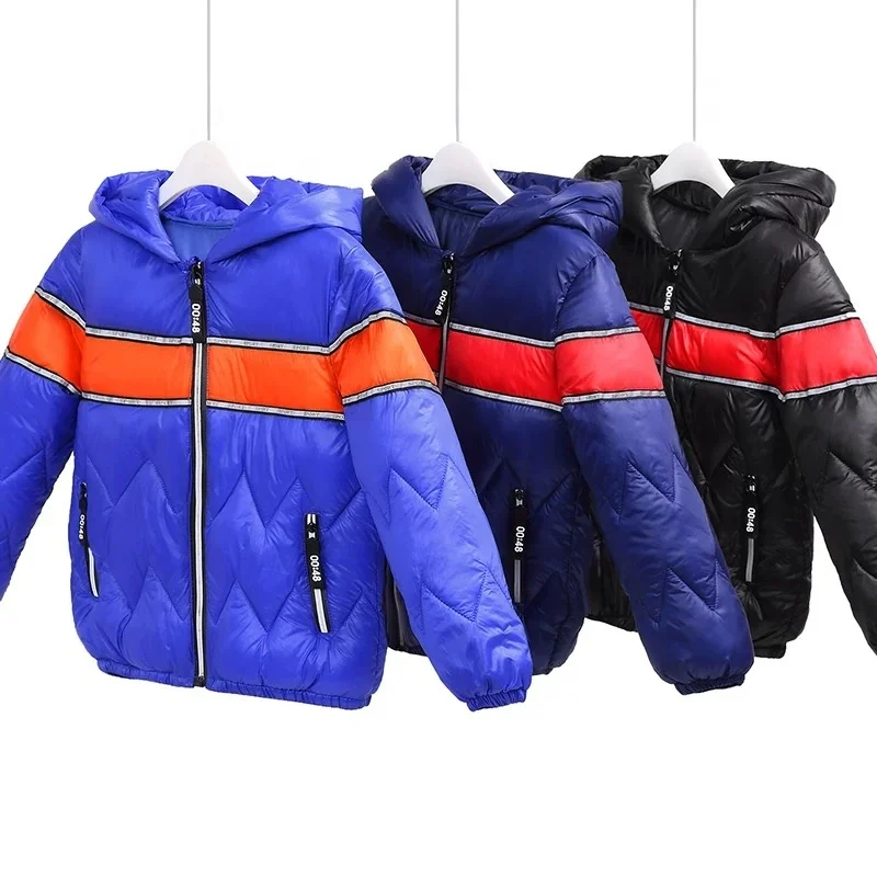 
Good Price Wholesale High Quality Contrast Padding Zipper Public Kids Boys Winter Thick Jacket With Hood 