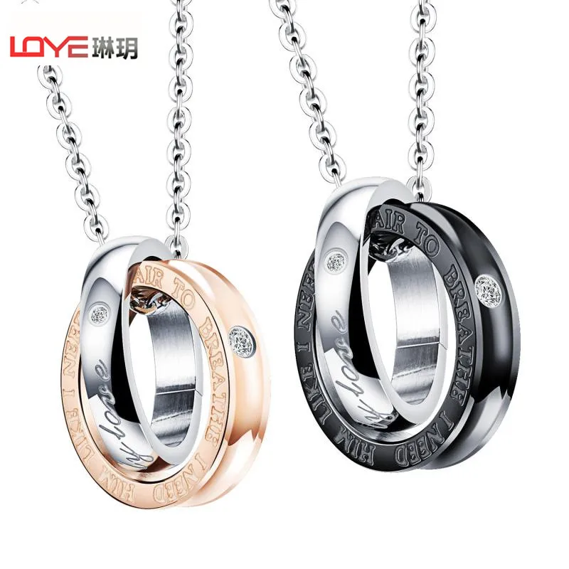 

Micro Inlaid Zircon Lover Necklaces Double Round My Only Love Romantic Women Men Pendant Jewelry Charm Accessories GX1080, N/a