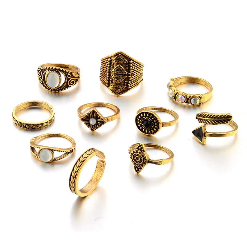 

Vintage Rings Set Alloy Geometric Rings Set Crystal For Women, Silver/gold