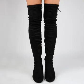 low heel black thigh high boots