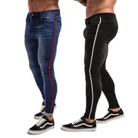 

Fashion custom denim pants men stripe skinny jeans