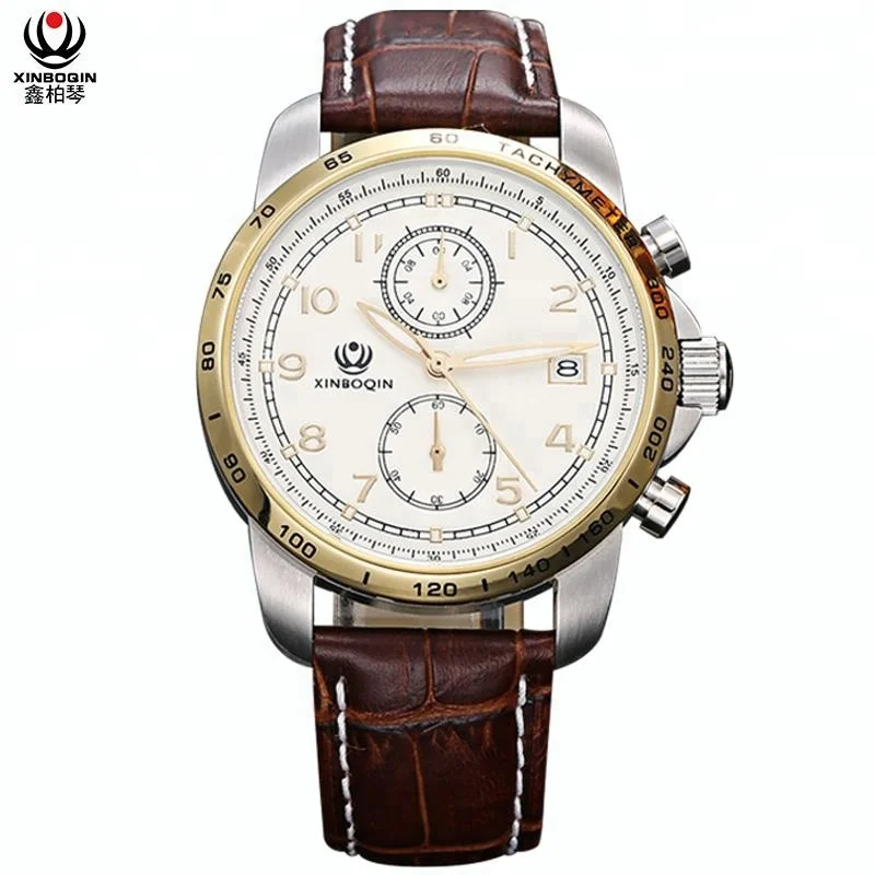 

XINBOQIN Onlina Shopping Black Leather Business Luxury Branded Watches for Men Stainless Steel Water Resistant Business Watch, Photo color