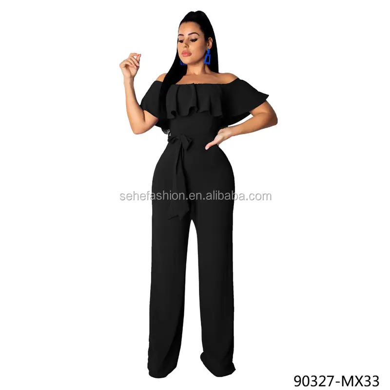 90327-MX33 Off The Shoulder Ruffles Jumpsuits Women With Long Pants