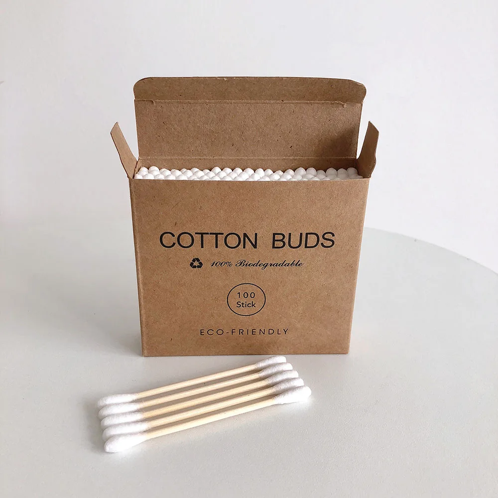 

100pcs bamboo stick cotton buds in fully customized cardboard box, Orginal